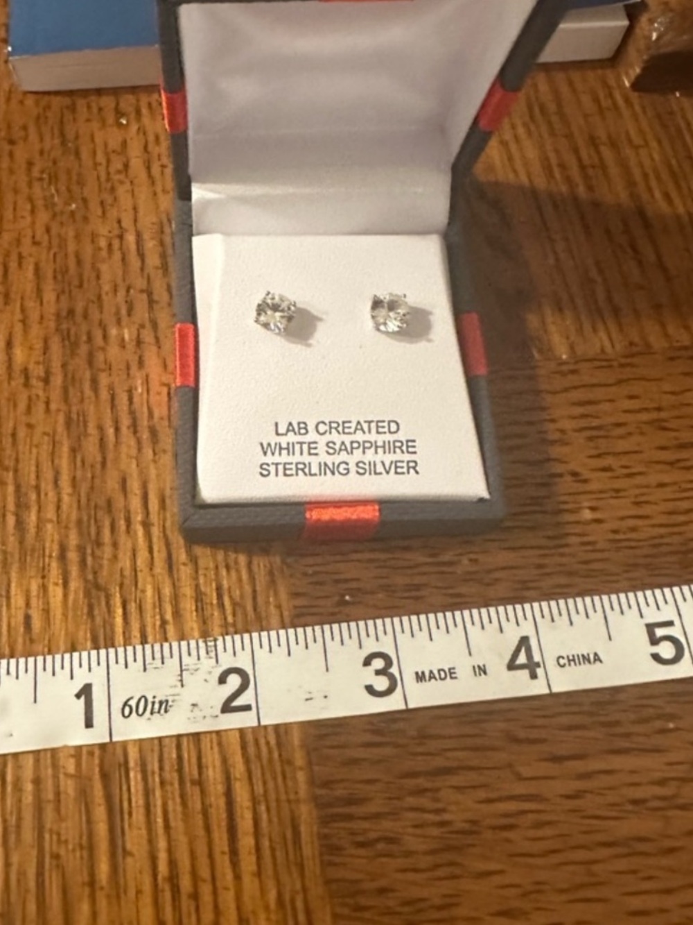 Lab Grown Created White Sapphire Stud Earrings Sterling Silver New in Box NWT